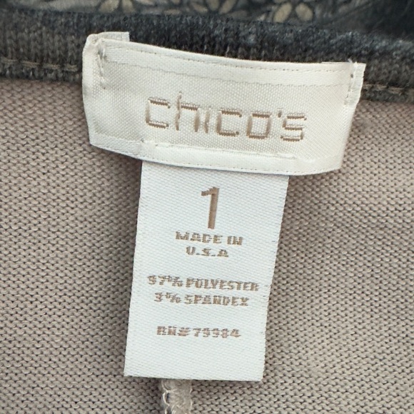 Chico’s Beaded Dolman Sleeve Sweater Top Sz 1 M 8 Tan Brown Green - Picture 8 of 9